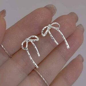 Silver Ribbon Bow Earrings